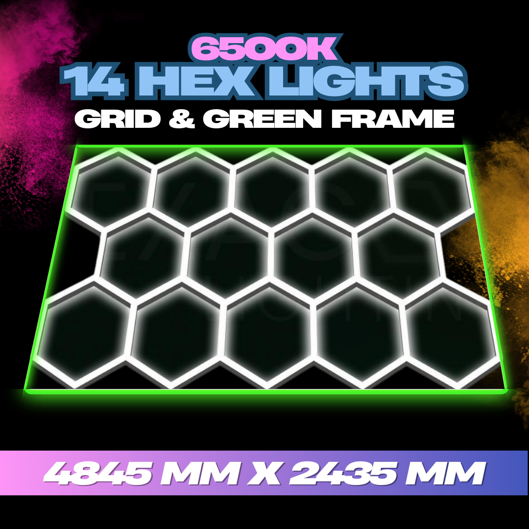 Hexagon Lights 14 Grid With Green Frame