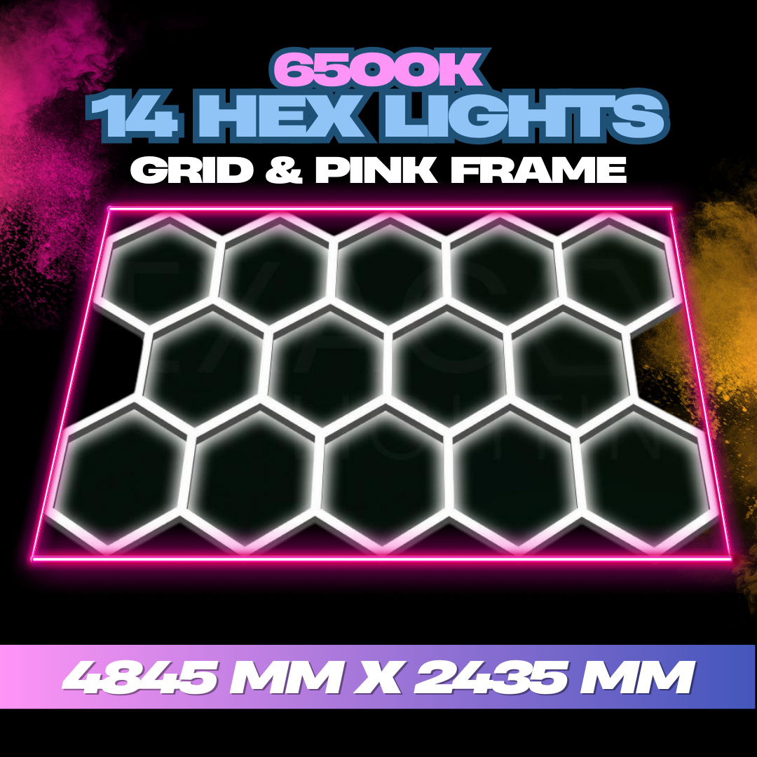 Hexagon Lights 14 Grid With Pink Frame