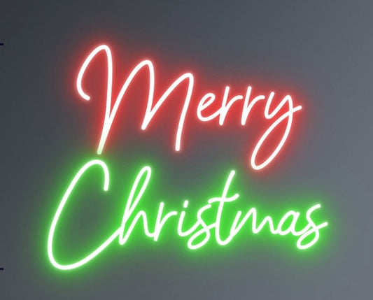 A festive christmas neon sign in red and green