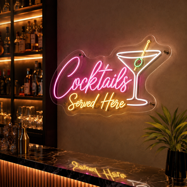 Cocktails Served Here Multicolour LED Neon Sign