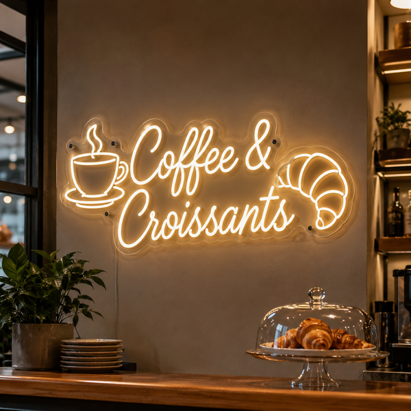 Coffee & Croissants LED Neon Sign