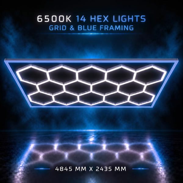 Hexagon Lights 14 Grid With Blue Frame