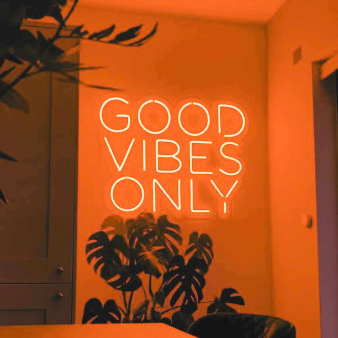 Good Vibes Only neon sign in vibrant colours, spreading positivity and style in any space.