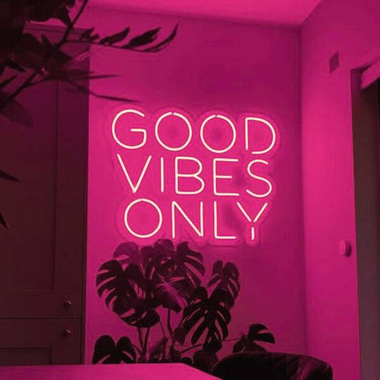 Good Vibes Only kitchen neon sign in vibrant pink, spreading positivity and style in any space.