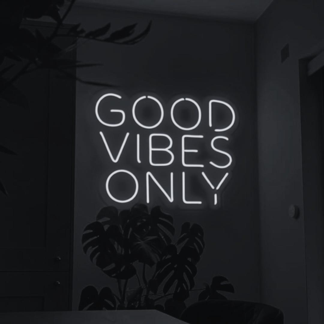 Good Vibes Only neon sign in vibrant colours, spreading positivity and style in any space.