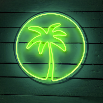 Eye-catching neon palm tree sign, perfect for holiday decorations, enhancing the ambiance of bars and man caves