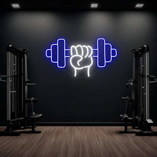 Gym Neon sign of a dumbbell design in vibrant LED lights, perfect for home gym or workout spaces