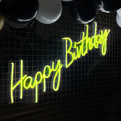 Colorful LED Happy Birthday neon sign, a lively addition to birthday festivities, party decorations, and joyful celebrations.