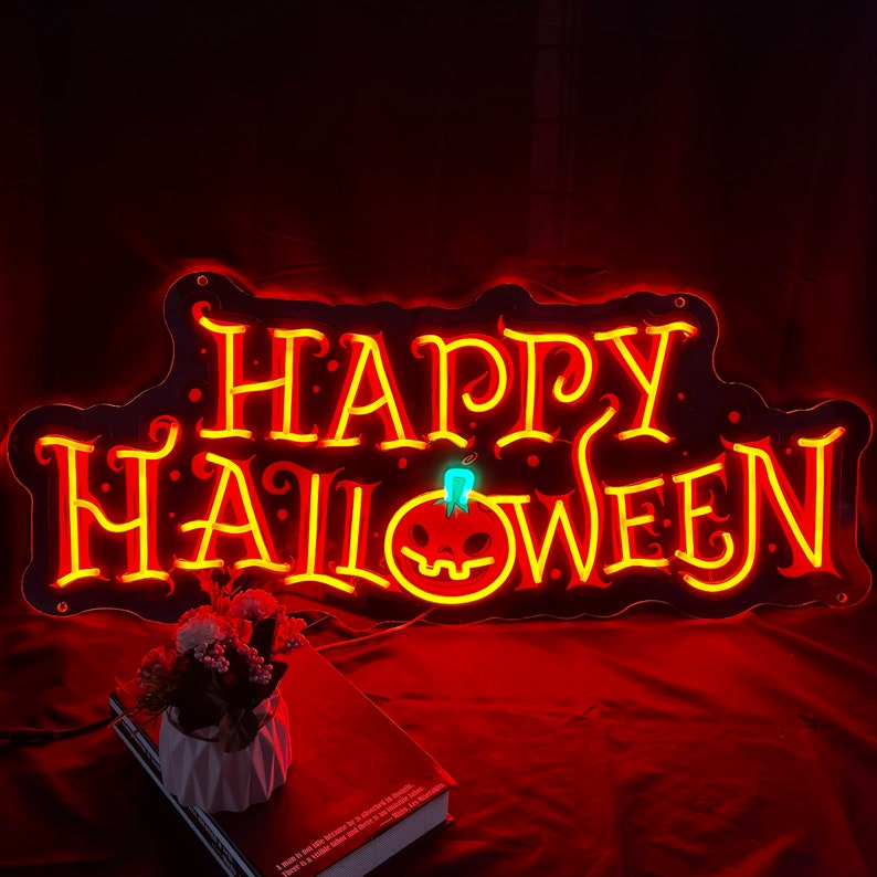 Happy Halloween neon sign in orange