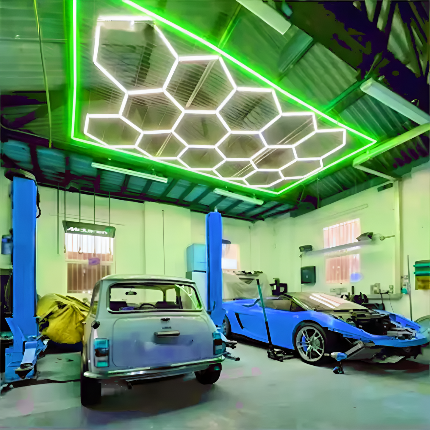 Hexagon Lights 14 Grid With Green Frame