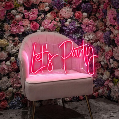 Bright LED party neon sign, perfect for enhancing event decor, party lighting, and creating a fun, festive atmosphere.