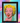 Framed artwork of a stylized portrait with a colorful background