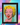 Framed artwork of a stylized portrait with a colorful background