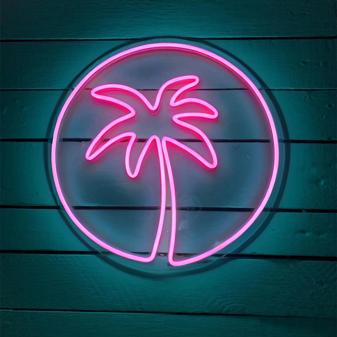 Outdoor neon sign with a holiday theme, perfect for brightening man caves and themed spaces, featured on Love Island.