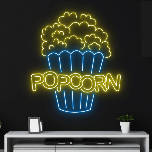 popcorn neon sign great for movie times in homes