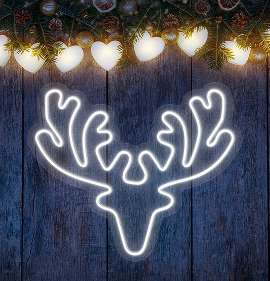 reindeer antlers neon sign in white