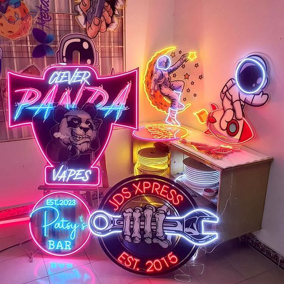 Personalised UV print neon signs with custom design, offering vibrant colours and unique style for any space.