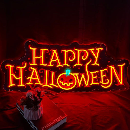 Happy Halloween neon sign in orange