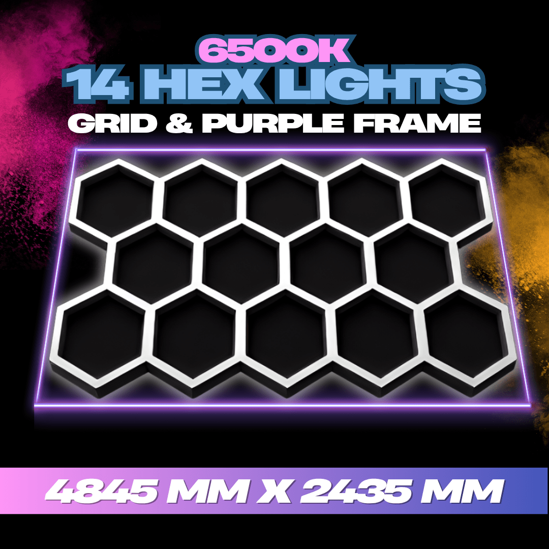 Hexagon Lights 14 Grid with Purple Frame - Neon Signs UK