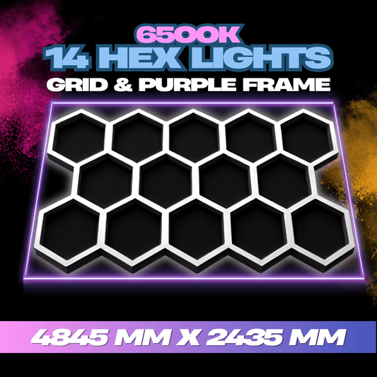 Hexagon Lights 14 Grid with Purple Frame - Neon Signs UK