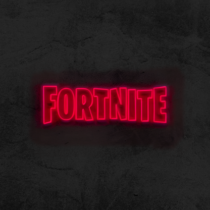 Bright Fortnite game room neon sign, illuminating a gaming setup with colorful LED lights, ideal for passionate gamers.