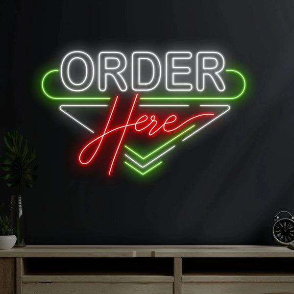 Order here neon sign, great for food stalls and restaurants