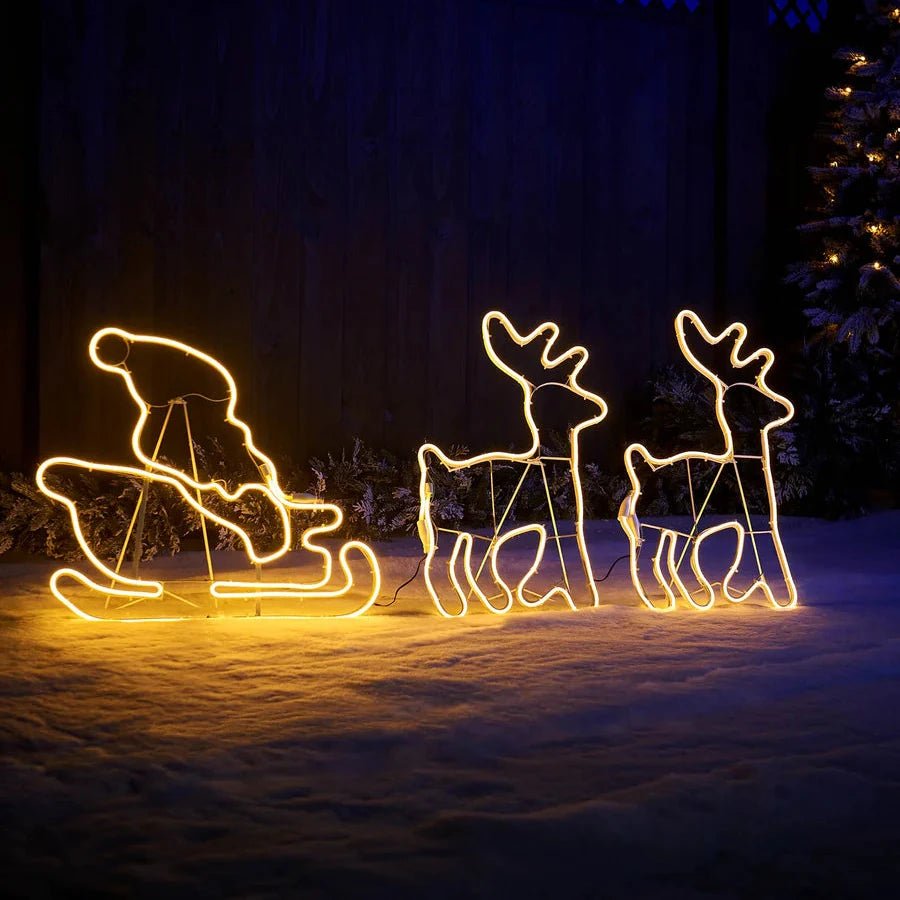 Twin Reindeers with Santa Sleigh Neon Rope Light double sided
