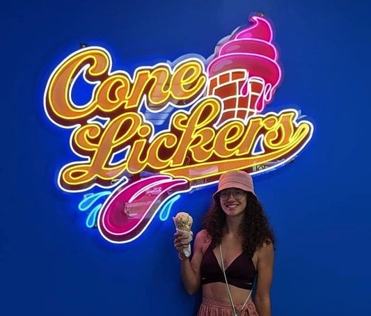 A uv print neon sign of a big ice cream - great for a desert shop