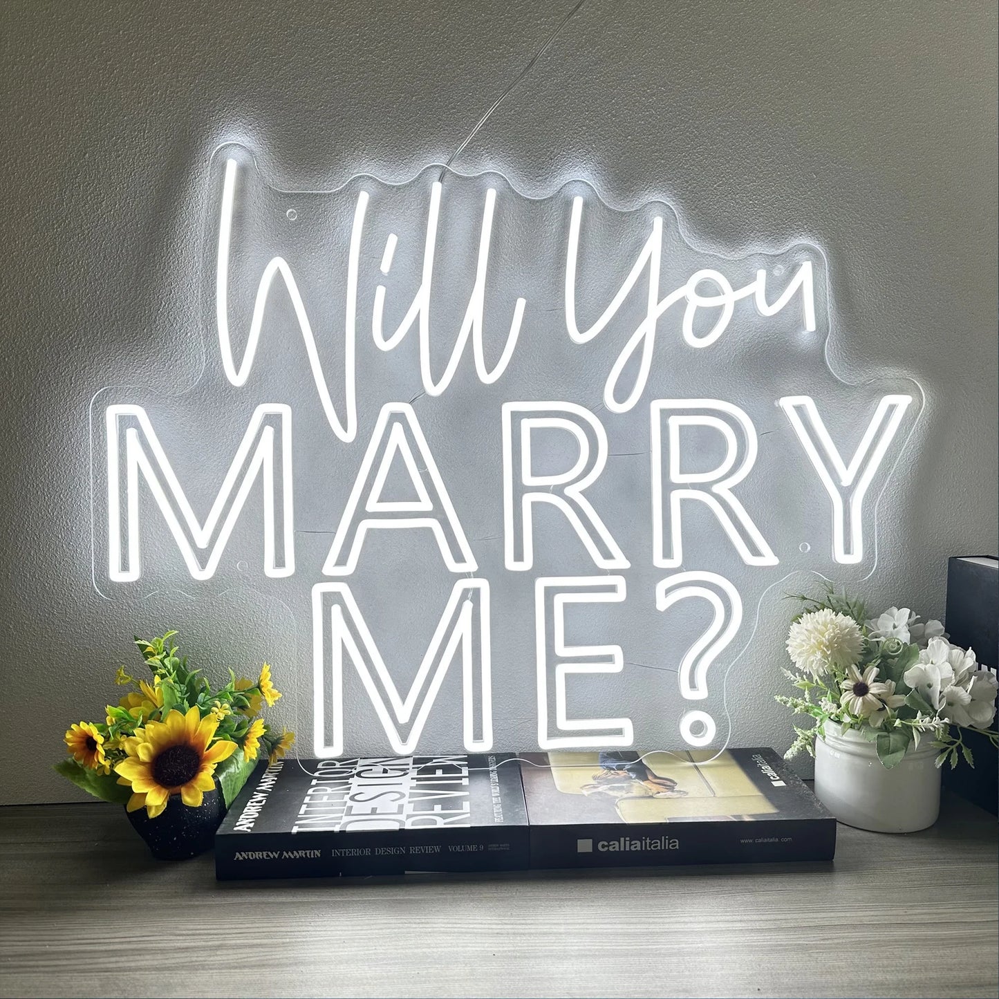 A small cool white will u marry me sign. Great for that secret proposal planning